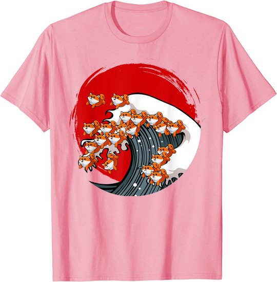 Kanagawa Große Welle Japanische Kunst Hundeliebhaber Akita T-Shirt