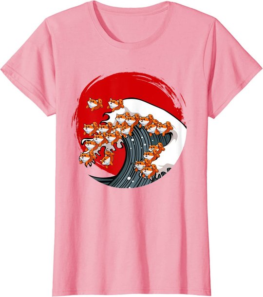 Kanagawa Große Welle Japanische Kunst Hundeliebhaber Akita T-Shirt