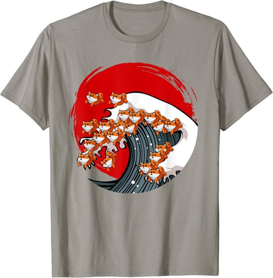 Kanagawa Große Welle Japanische Kunst Hundeliebhaber Akita T-Shirt