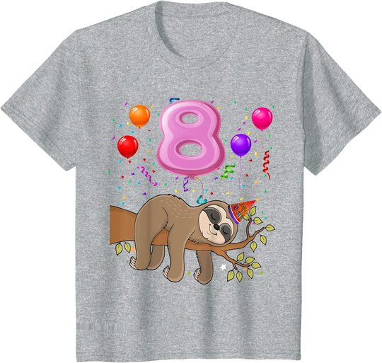 8 Jahre Alte Geschenke 8. Geburtstag Mädchen Party Süßes Faultier Liebhaber T-Shirt
