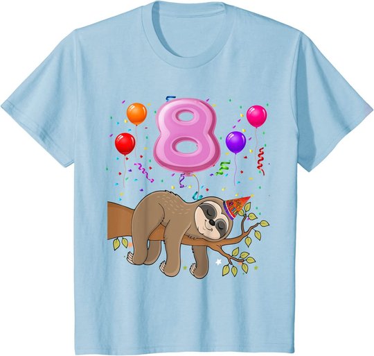 8 Jahre Alte Geschenke 8. Geburtstag Mädchen Party Süßes Faultier Liebhaber T-Shirt