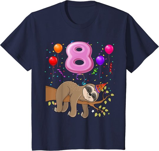 8 Jahre Alte Geschenke 8. Geburtstag Mädchen Party Süßes Faultier Liebhaber T-Shirt