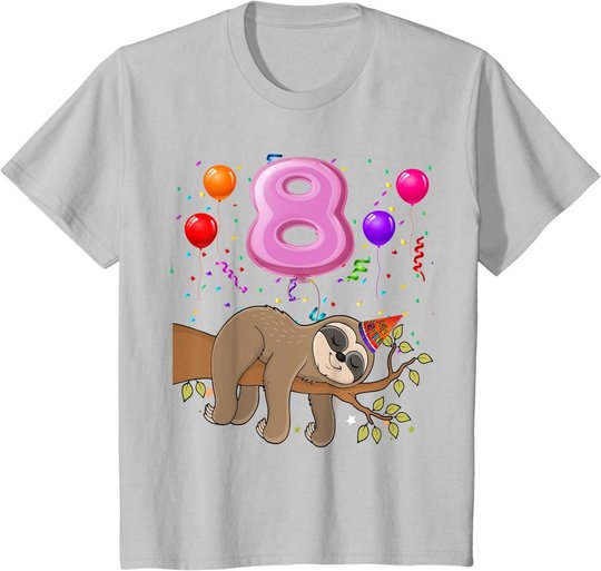 8 Jahre Alte Geschenke 8. Geburtstag Mädchen Party Süßes Faultier Liebhaber T-Shirt