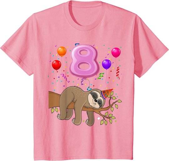 8 Jahre Alte Geschenke 8. Geburtstag Mädchen Party Süßes Faultier Liebhaber T-Shirt