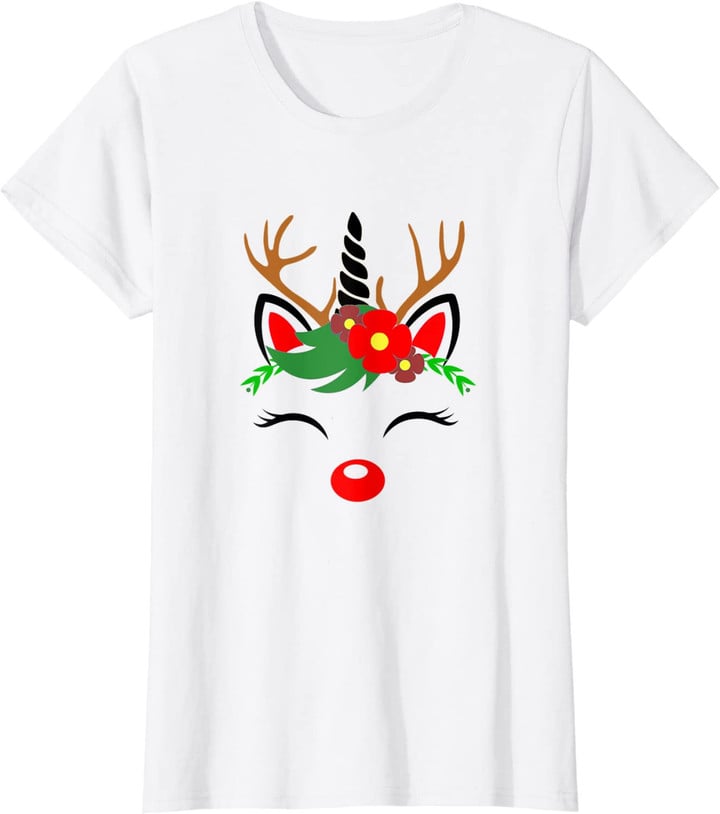 Süßes Einhorn Rentier Weihnachts Damen Geschenk T-Shirt