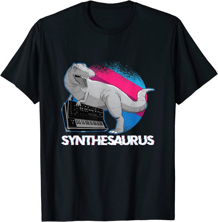 Synth Analog Vaporwave T Rex - Synthesaurus Synthesizer T-Shirt