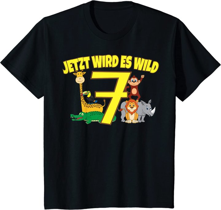 Kinder Zoo 7.Geburtstag Kind 7 Jahre Junge Mädchen Safari Geschenk T-Shirt