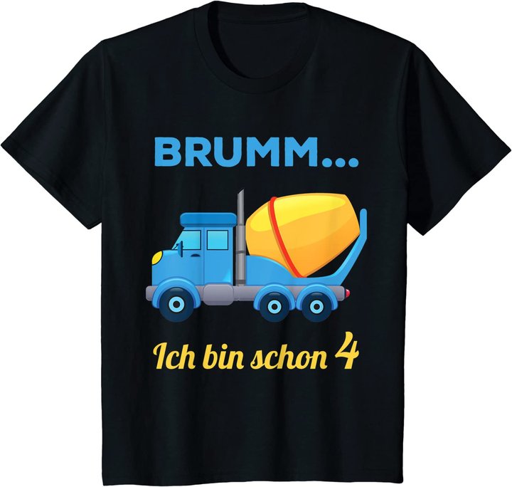 Kinder 4. Geburtstag Jungen 4 Jahre 4-jährig Betonmischer Geschenk T-Shirt