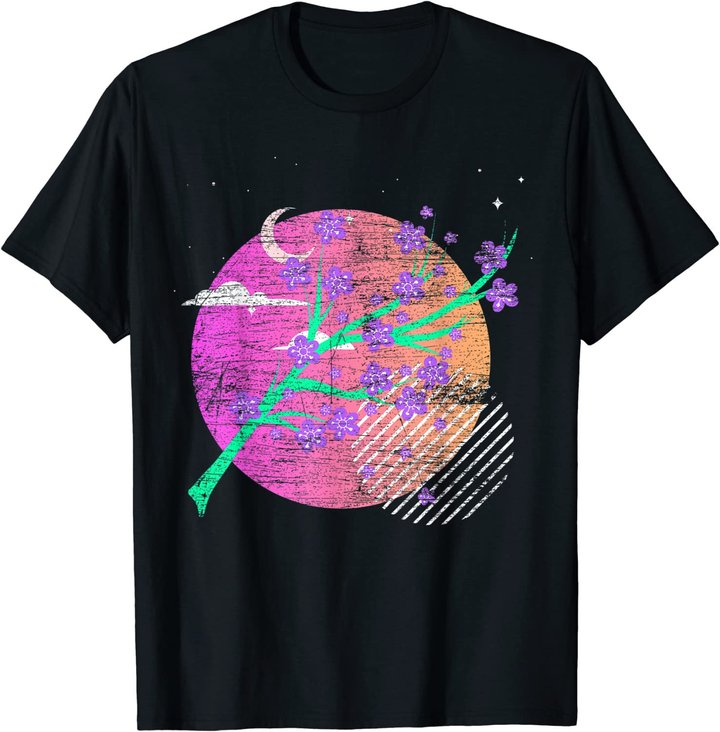 Synthwave Sakura Vaporwave Japan Kirschblüten T-Shirt