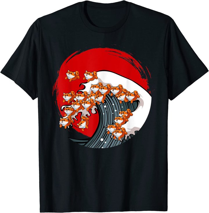Kanagawa Große Welle Japanische Kunst Hundeliebhaber Akita T-Shirt