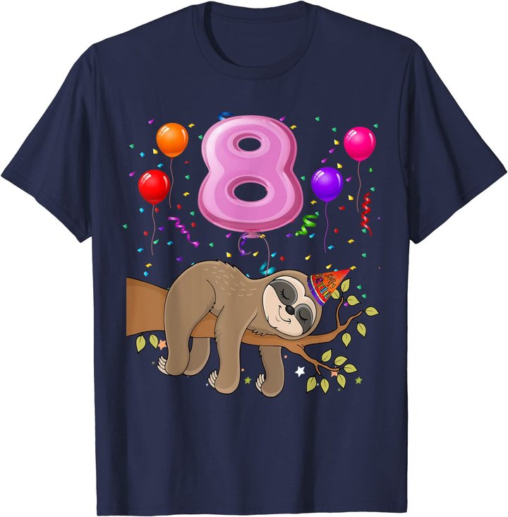 8 Jahre Alte Geschenke 8. Geburtstag Mädchen Party Süßes Faultier Liebhaber T-Shirt