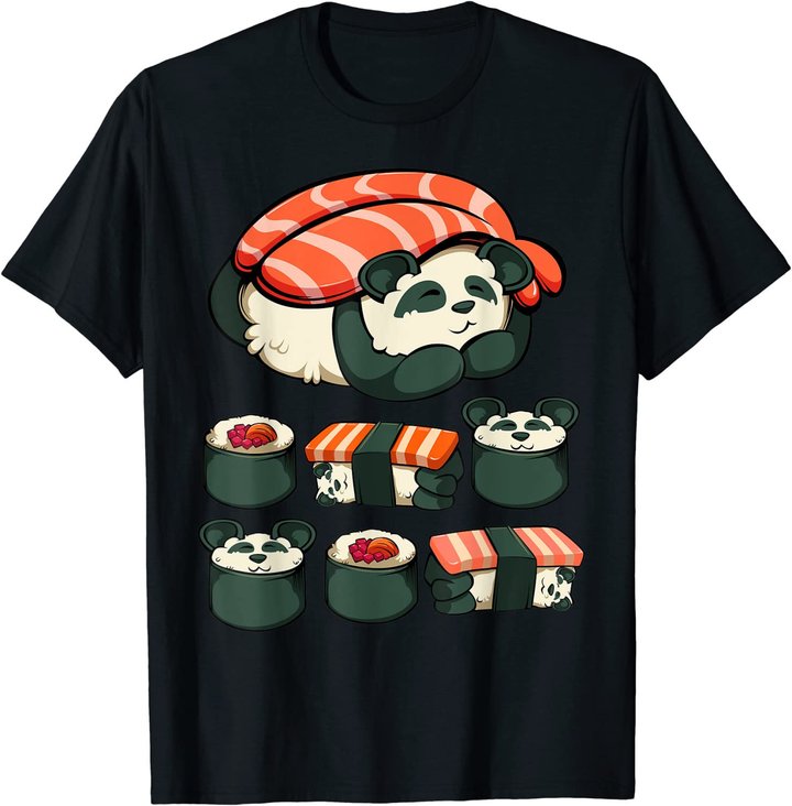 Panda Sushi Kawaii Süß Japanisches Gericht Tier Liebhaber T-Shirt