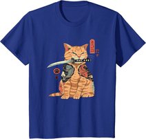 Japanese Samurai Ninja Cat Kawaii Tattoo Graphic T-Shirt