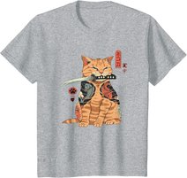 Japanese Samurai Ninja Cat Kawaii Tattoo Graphic T-Shirt