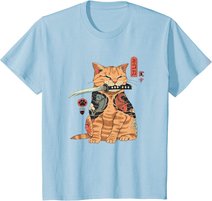 Japanese Samurai Ninja Cat Kawaii Tattoo Graphic T-Shirt