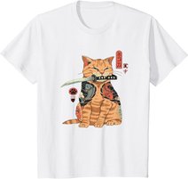 Japanese Samurai Ninja Cat Kawaii Tattoo Graphic T-Shirt