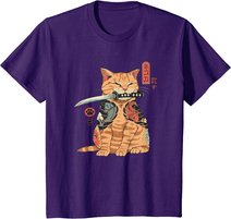 Japanese Samurai Ninja Cat Kawaii Tattoo Graphic T-Shirt