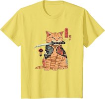 Japanese Samurai Ninja Cat Kawaii Tattoo Graphic T-Shirt