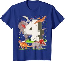 Kinder 4. Geburtstag Junge Dinosaurier Figuren Vier Jahre Dino T-Shirt