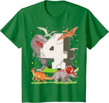 Kinder 4. Geburtstag Junge Dinosaurier Figuren Vier Jahre Dino T-Shirt