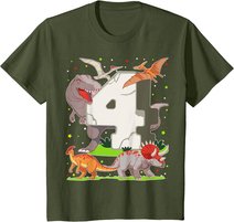 Kinder 4. Geburtstag Junge Dinosaurier Figuren Vier Jahre Dino T-Shirt