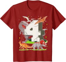 Kinder 4. Geburtstag Junge Dinosaurier Figuren Vier Jahre Dino T-Shirt