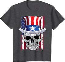 Skull 4th Of July Uncle Sam Kids Boys Girls American Flag T-Shirt