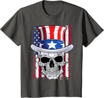 Skull 4th Of July Uncle Sam Kids Boys Girls American Flag T-Shirt