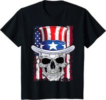 Skull 4th Of July Uncle Sam Kids Boys Girls American Flag T-Shirt