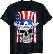 Skull 4th Of July Uncle Sam Kids Boys Girls American Flag T-Shirt