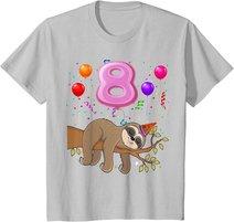 8 Jahre Alte Geschenke 8. Geburtstag Mädchen Party Süßes Faultier Liebhaber T-Shirt