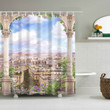 European Verandah Summer Flowers City View Shower Curtain