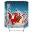 Red Kettle Shaped House with Interior Inside Fairy Christmas House Shower Curtain
