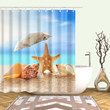 Coral Starfish Shower Curtain Summer Sunbathring Seashell Bathroom Curtains