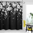 Black White Flower Shower Curtain Fallen Petals Floral Art Bathroom Decor