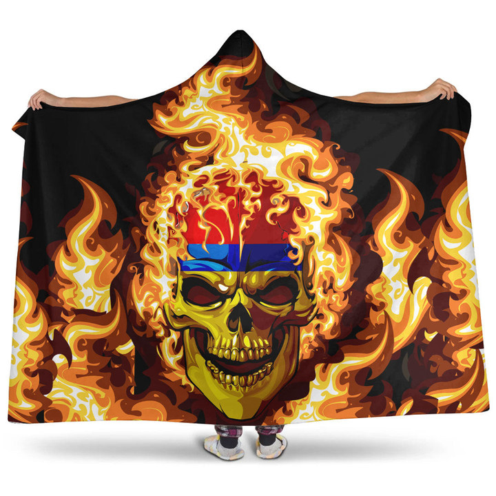Hooded Blanket - Armenia Flaming Skull Hooded Blanket A7