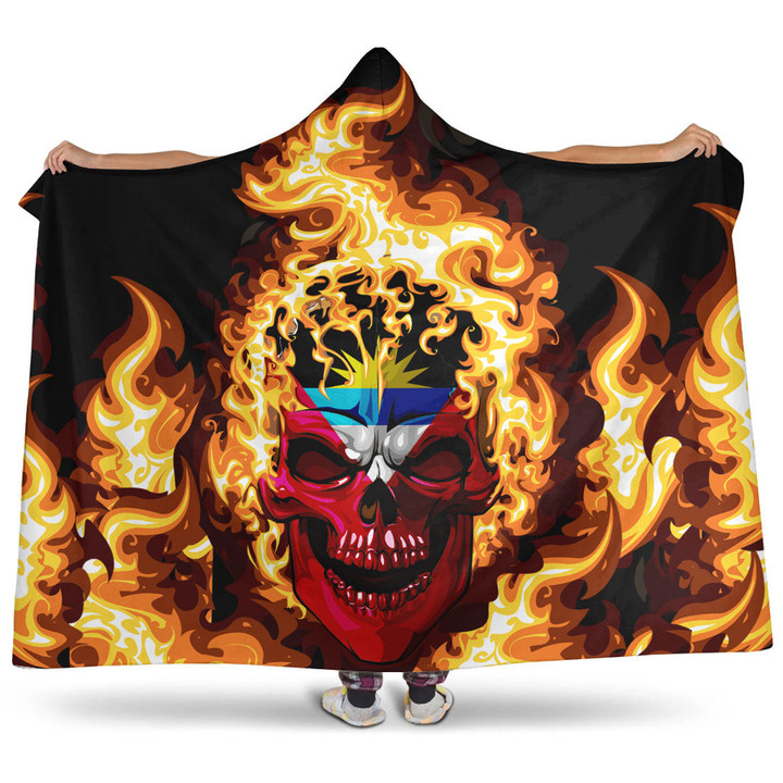 Hooded Blanket - Antigua Barbuda Flaming Skull Hooded Blanket A7