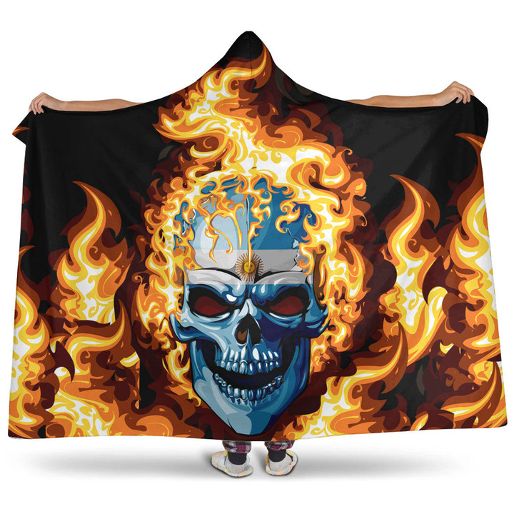Hooded Blanket - Argentina Flaming Skull Hooded Blanket A7