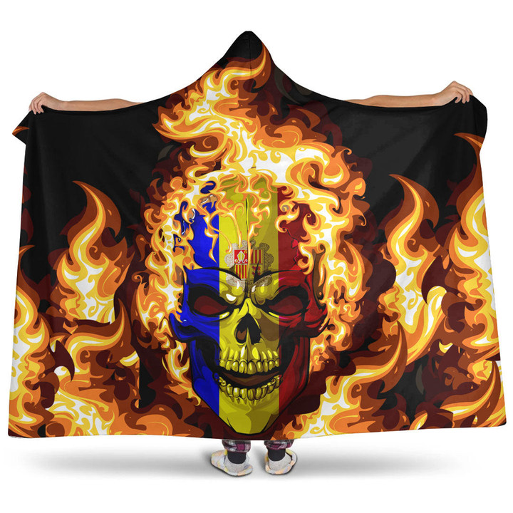 Hooded Blanket - Andorra Flaming Skull Hooded Blanket A7
