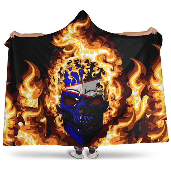 Hooded Blanket - American Samoa Flaming Skull Hooded Blanket A7