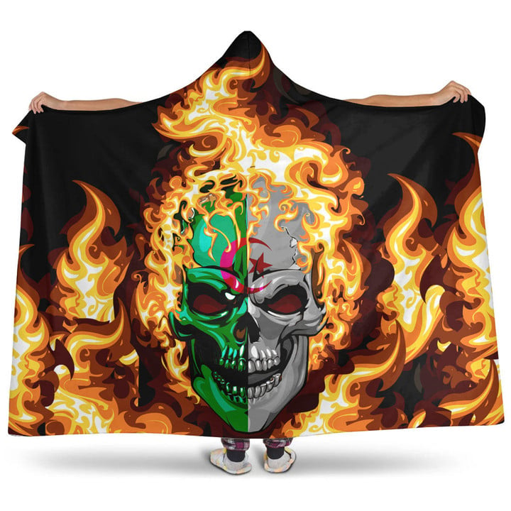 Hooded Blanket - Algeria Flaming Skull Hooded Blanket A7