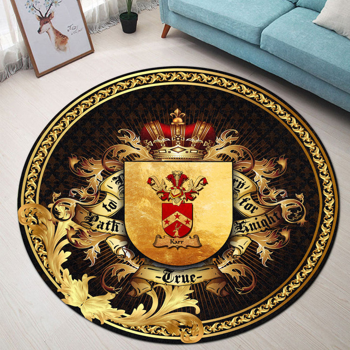 Round Carpet - Karr Family Crest Round Carpet - Golden Heraldic Shield A7