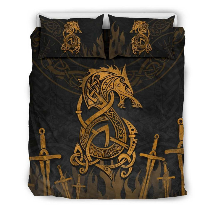 Viking Bedding Set, Tyr Fenrir Duvet Cover And Pillow Case K2