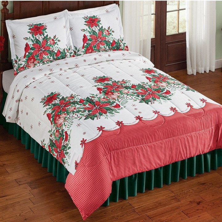 Christmas Holiday Poinsettia Bedding Set IYK