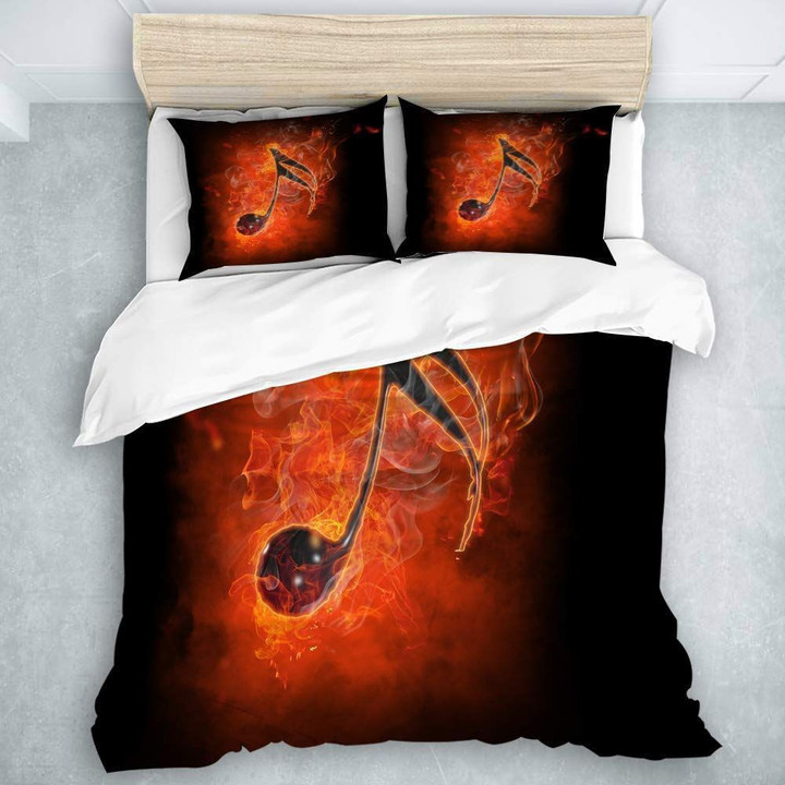 Bright Flame Music Notes Symbol On The Black Background Bedding Set IYWN