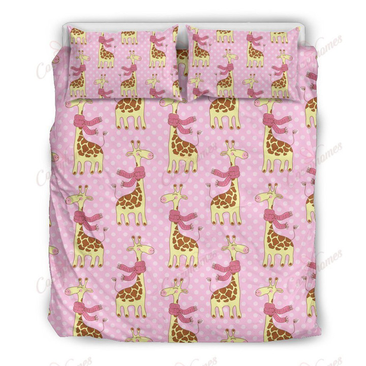 Giraffe Cute Pink Polka Dot Print XL2903476CL Bedding Set