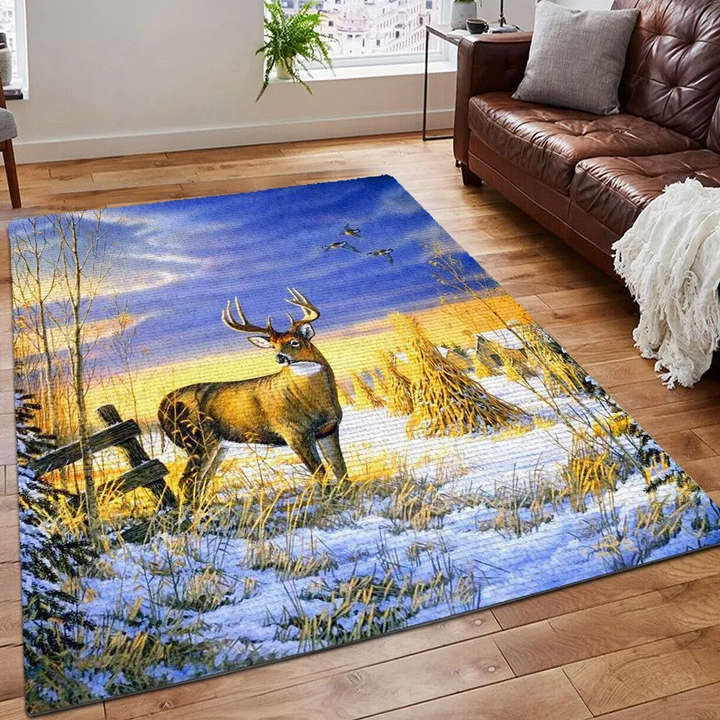 Deer Lover Rug, Huntings Printing Floor Mat Carpet, Winter Rug, Funny Hunting Area Rug, Deer Hunting Kerst Winter Deer Rug, Gifts for Hunting