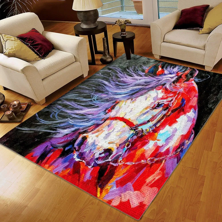 Horse Running Printing Floor Mat Carpet, Horse Area Rug, Abstract Horse Rug, Horse Oil Painting Rug, Gifts for Oil