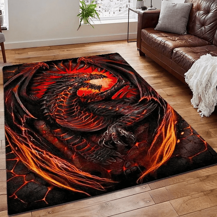 Bearded Dragon Rug, Dragon Printing Floor Mat Carpet, Police Heart Dragon Area Rug, Dragon Rug, Gifts for Dragon
