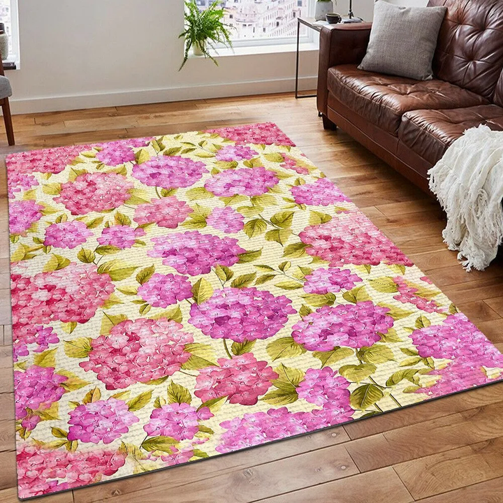 Hydrangea Rug, Floral Hydrangea Blue Printing Floor Mat Carpet, Hydrangea Pattern Print Design Rug, Gifts for Hydrangea